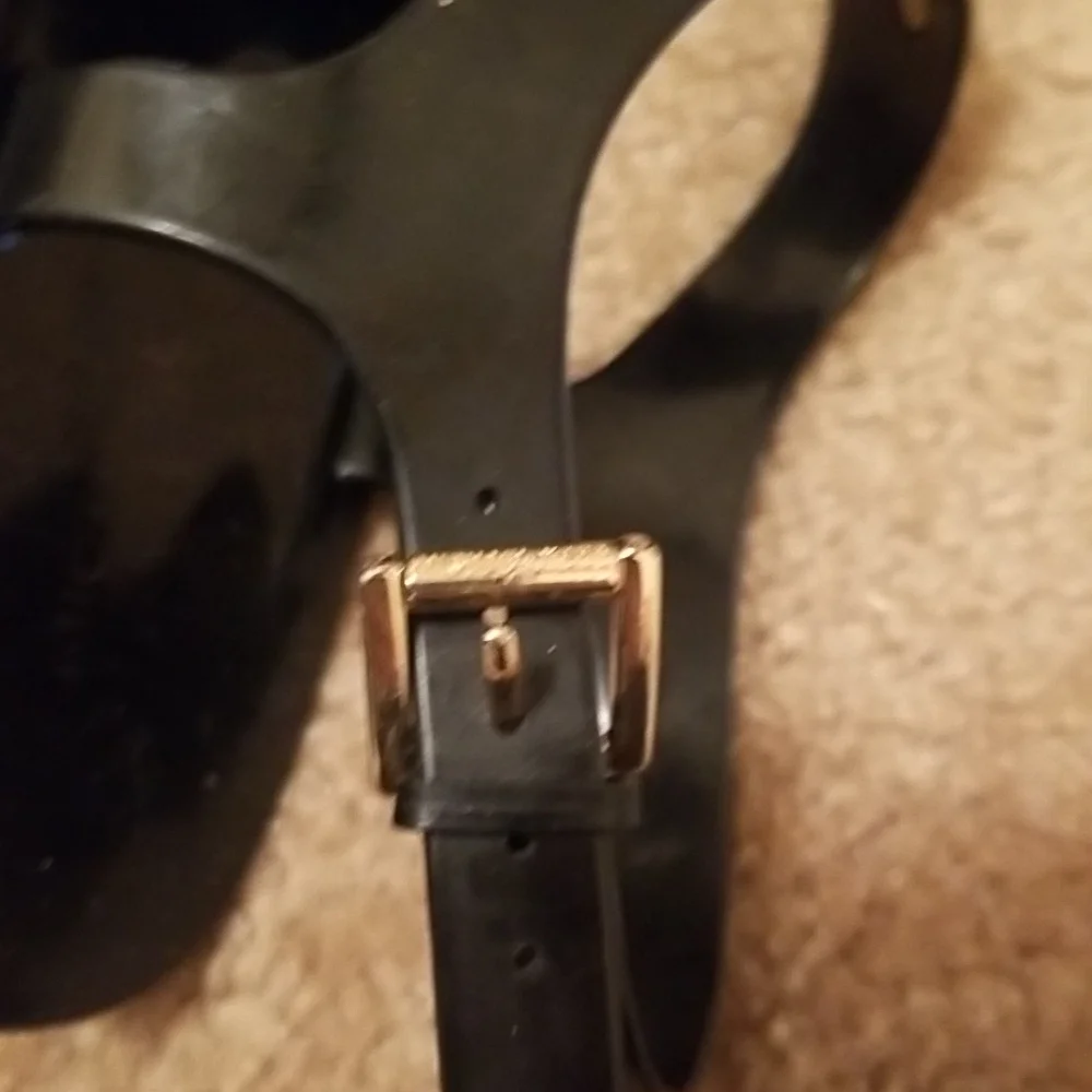Michael Kors Black Jelly Thong Sandals with Gold Padlock Accent